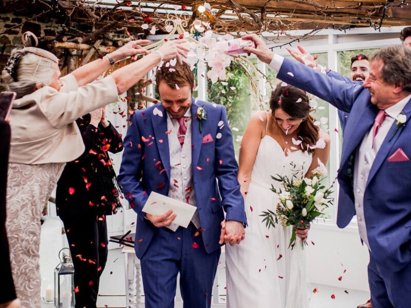 Spring wedding barn M&M confetti