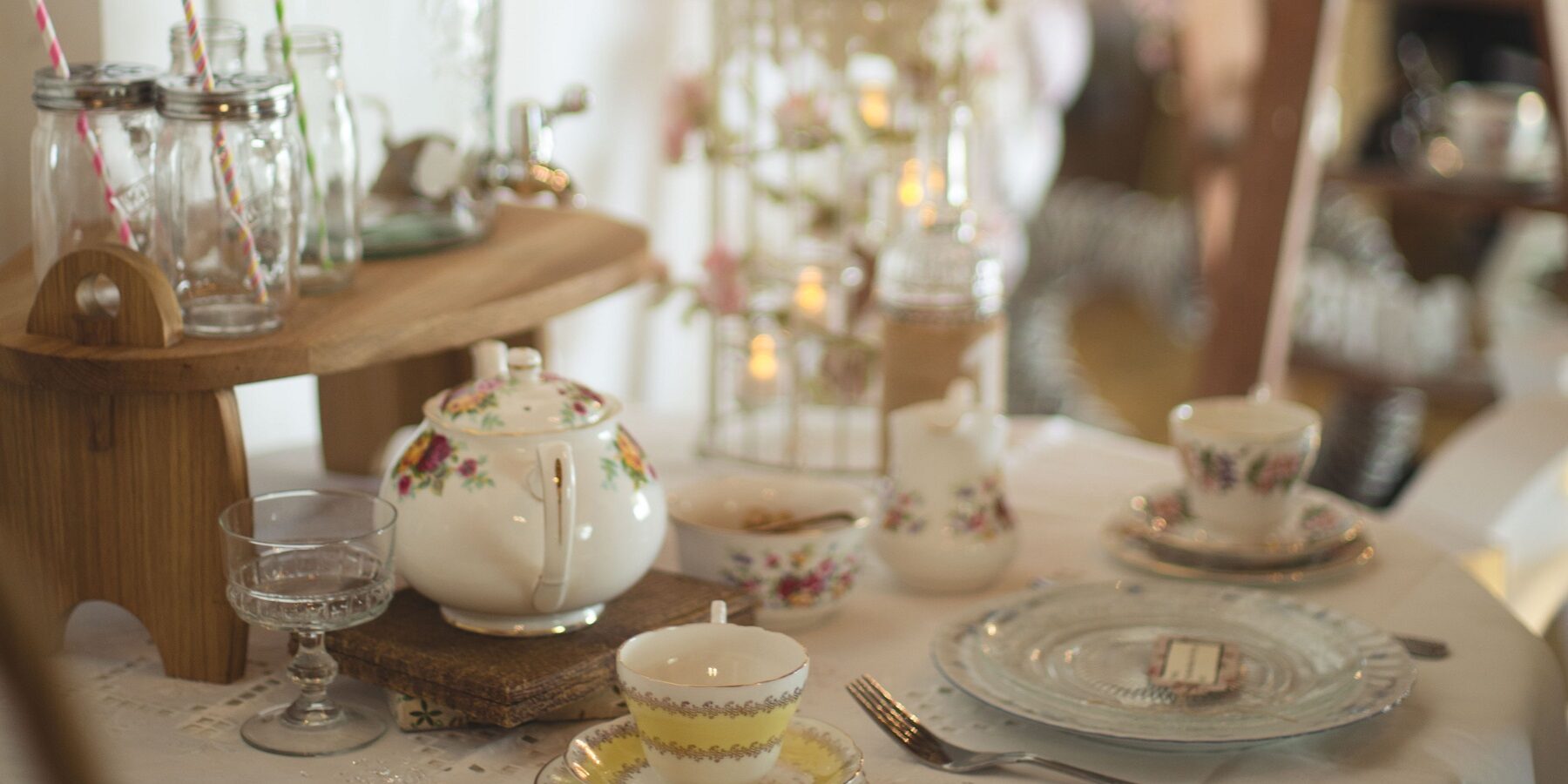 Vintage wedding venue crockery