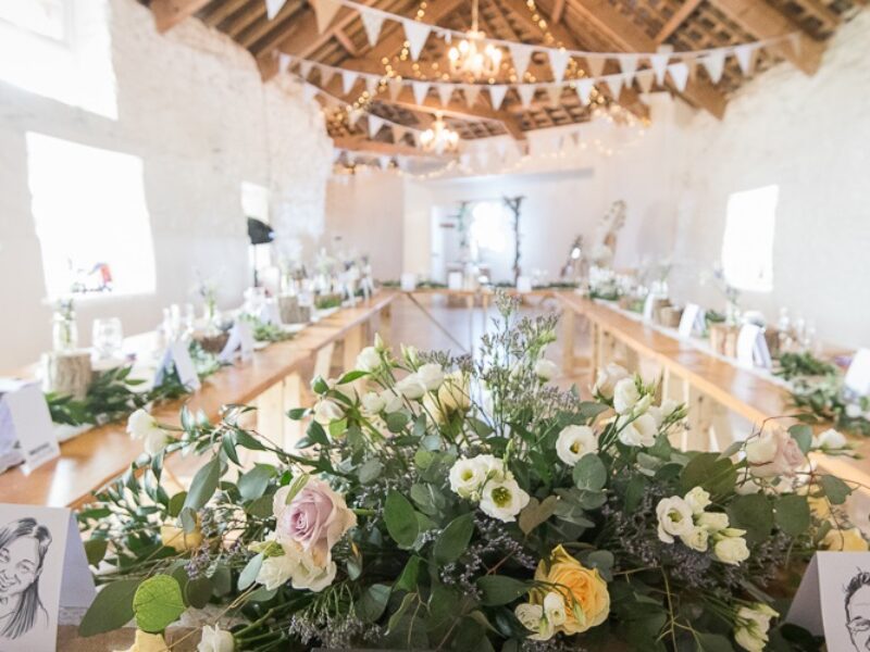 Autumn Wedding barn table flowers