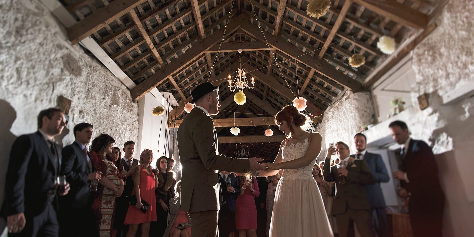 Wedding barn devon D&S evening wooden beams