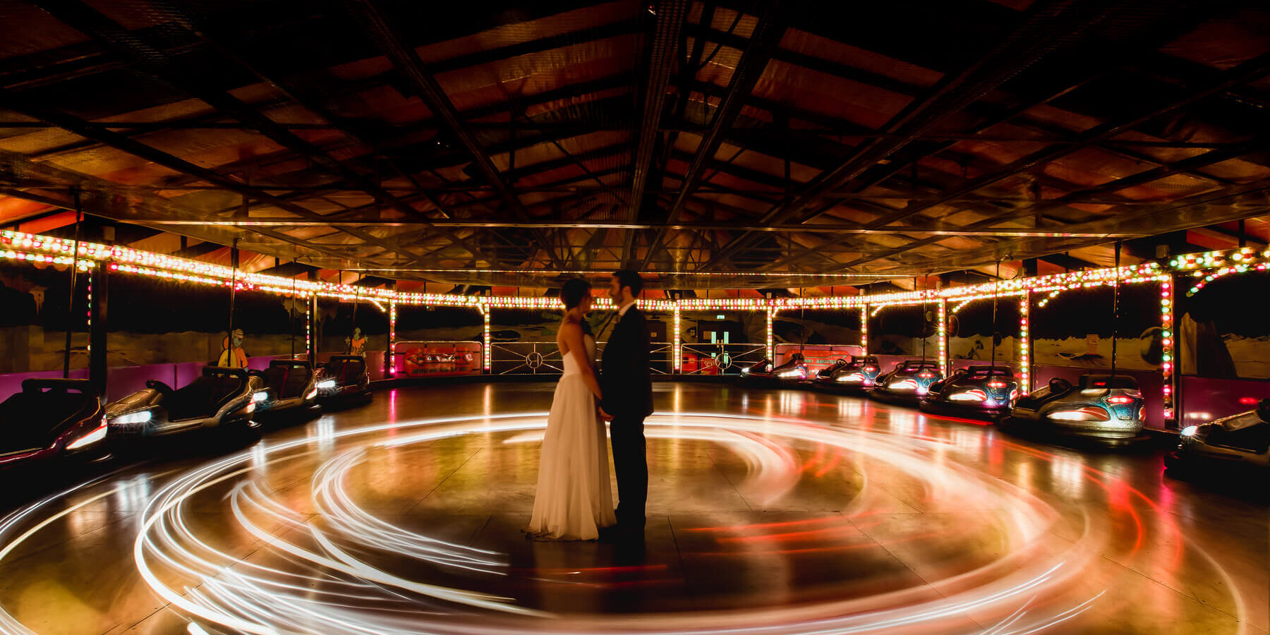 Devon wedding venue autumn dodgems swirl MM