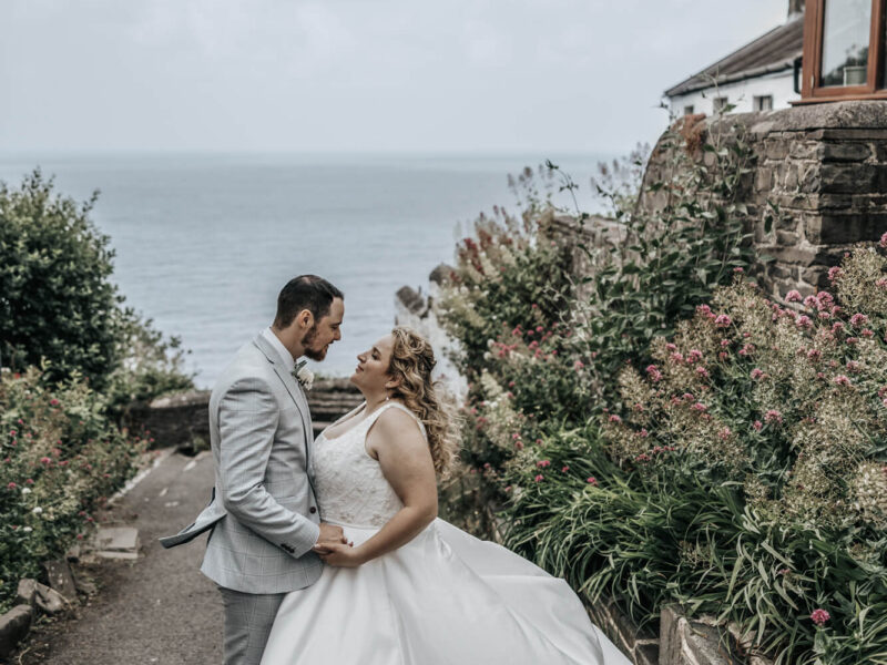 Dani and Phil wedding clovelly view