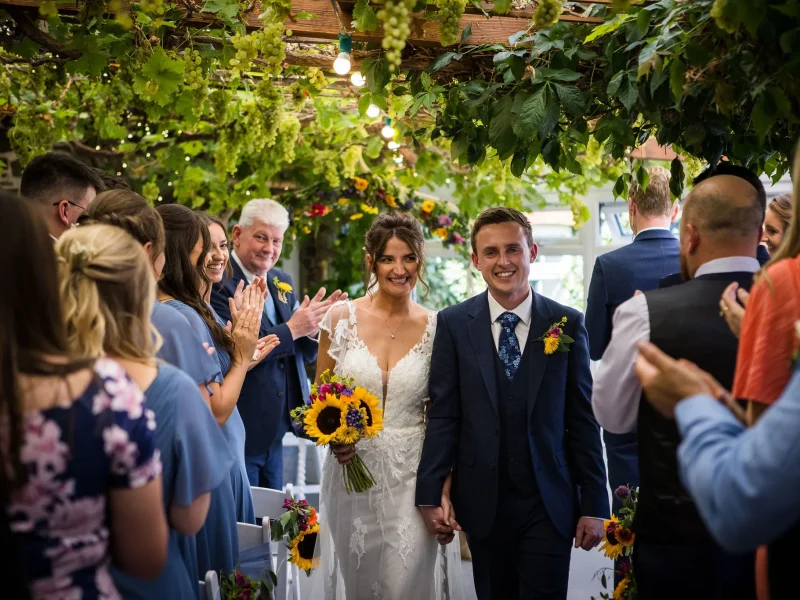 Wedding barn devon Sam&Charlotte just married aisle